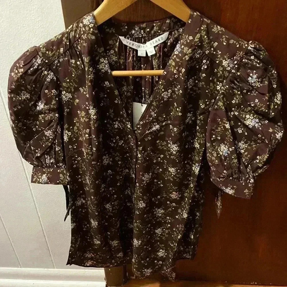 NWT VERONICA BEARD GIZELA FLORAL SILK BLEND BLOUSE TOP MERLOT 0 - Picture 5 of 8